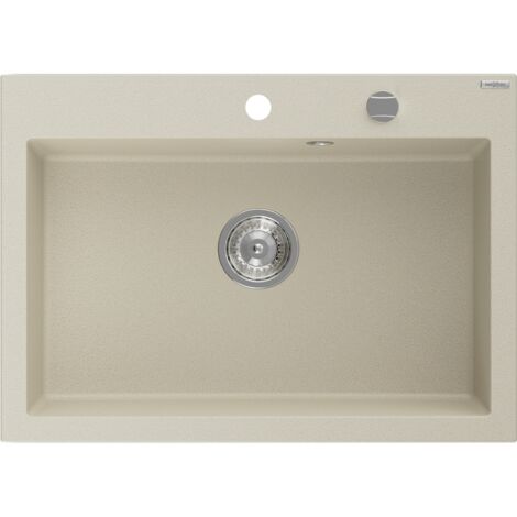 Mexen Elix fregadero de granito de 1 cubeta 700 x 500 mm, beige, sif贸n cromado - 6526701005-69