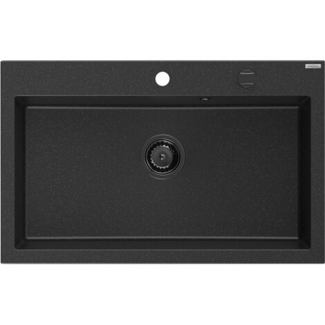 Mexen Elix fregadero de granito de 1 cubeta 800 x 500 mm, negro/plateado met谩lico, sif贸n negro - 6527801005-73-B