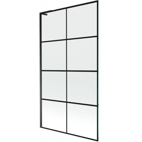 Mexen Next L mampara de ba帽era de 1 hoja 100 x 150 cm, cuadr铆cula negra