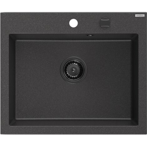 Mexen Elix fregadero de granito de 1 seno 600 x 500 mm, negro moteado, sif贸n negro - 6525601005-76-B