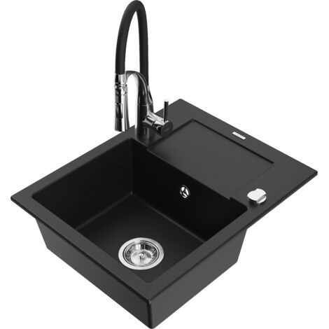 Mexen Enzo fregadero de granito de 1 cuenco con escurridor y grifo de cocina Aster, negro - 6506-77-73450-07 (1/5)
