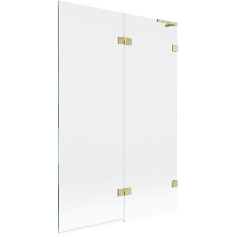 Mexen Lunar L biombo de ba帽era de 2 paneles derecho 120 x 150 cm, transparente, dorado cepillado - 897L-120-100-55-00-P