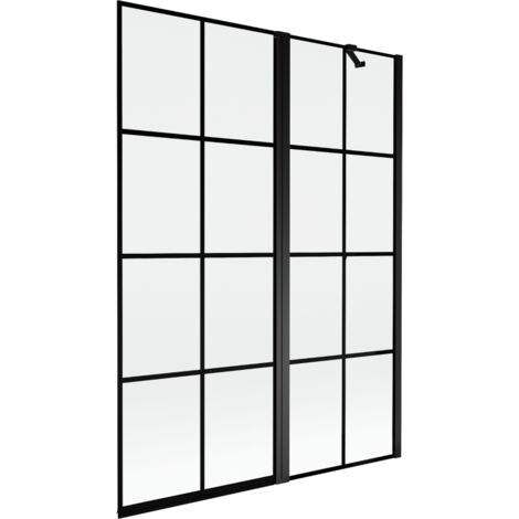 Pareja de puertas de ducha Mexen Mist 2 hojas, derecha 130 x 150 cm, cuadr铆cula negra, negro - 8A9-130-011-70-77-P