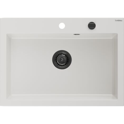Mexen Elix fregadero de granito 1-c谩mara 700 x 500 mm, blanco, sif贸n negro - 6526701005-20-B