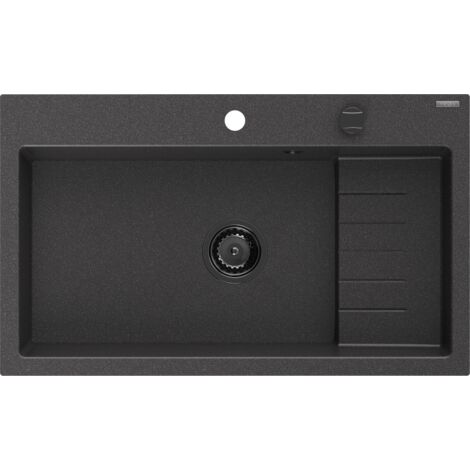 Mexen Omar fregadero de granito de 1 c谩mara 800 x 480 mm, negro moteado, sif贸n negro - 6520801005-76-B