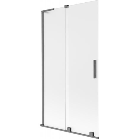 Mexen Velar L mampara de ba帽o 2 hojas correderas 100 x 150 cm, escarcha, gris met谩lico cepillado - 896-100-003-31-66