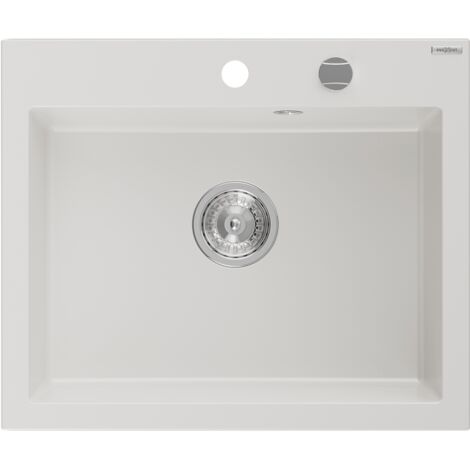 Mexen Elix fregadero de granito de 1 compartimento 600 x 500 mm, blanco, sif贸n cromo - 6525601005-20