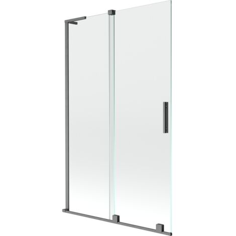 Mexen Velar L mampara de ba帽o de 2 paneles corredizos 110 x 150 cm, transparente, gris arma cepillado - 896-110-003-01-66