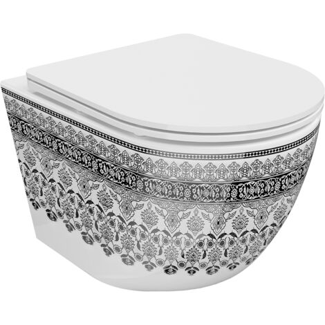 Mexen Lena taza de inodoro Rimless con asiento con cierre suave slim, duroplast, blanco/negro patr贸n - 30224095