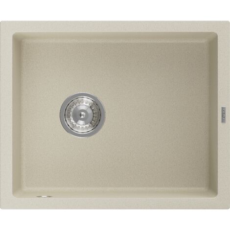Mexen Pedro fregadero de granito de 1 cubeta 560 x 460 mm, beige, sif贸n cromado - 6508561000-69