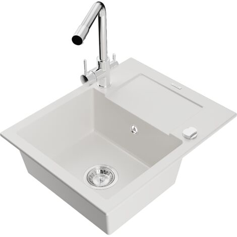 Mexen Enzo fregadero de granito de 1 seno con escurridor y grifo de cocina Duero, blanco - 6506-20-671600-00 (1/5)