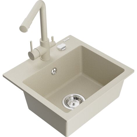 Mexen Milo fregadero de granito de 1 cubeta con grifo de cocina Duero, beige - 6505-69-671600-69 (1/5)