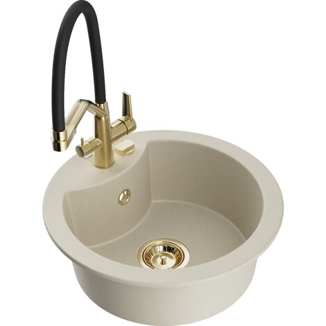 Mexen Diego fregadero de granito de 1 seno con grifo de cocina Duo, beige - 6512-69-671701-57-G (1/5)
