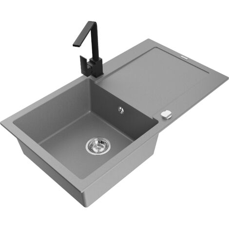 Mexen Leo fregadero de granito de 1 cubeta con escurridor y grifo de cocina Rita, gris - 6501-71-670300-70 (1/5)