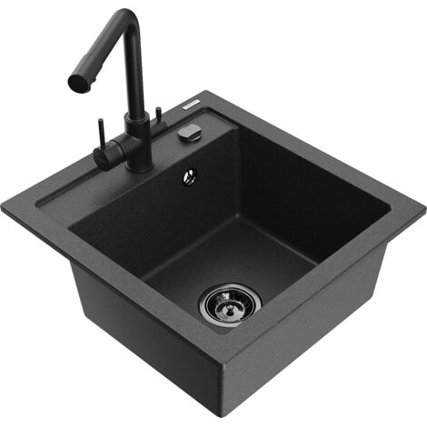 Mexen Vito fregadero de granito de 1 compartimento con grifo de cocina Duero, negro moteado - 6503-76-671600-70-B (1/5)