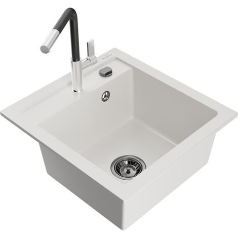 Mexen Vito fregadero de granito de 1 cuba con grifo de cocina Flora, blanco - 6503-20-670401-07-B (1/5)