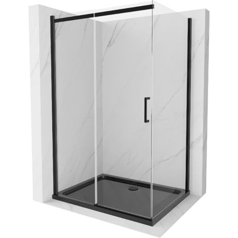 Mexen Omega cabina de ducha deslizante 120 x 90 cm, transparente, negra + plato de ducha Flat, negro - 825-120-090-70-00-4070B (1/5)