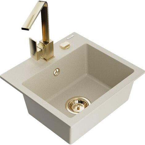 Mexen Milo fregadero de granito de 1 cubeta con grifo de cocina Rita, beige - 6505-69-670300-50 (1/5)