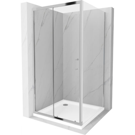 Mexen Apia cabina de ducha corrediza 90 x 90 cm, transparente, cromo + plato de ducha Flat - 840-090-090-01-00-4010