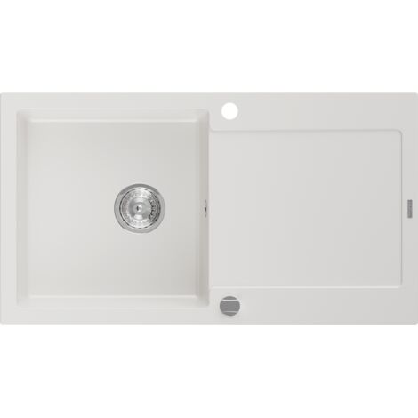Mexen Leo fregadero de granito de 1 cubeta con escurridor 900 x 500 mm, blanco, sif贸n cromado - 6501901010-20 (1/5)