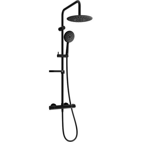 Mexen KX67 conjunto de ducha montado en superficie con rociador y grifo termost谩tico, negro - 771506791-70 (1/2)