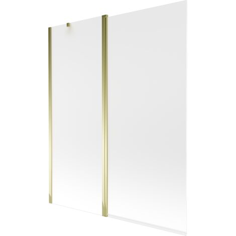 Mexen Flip mampara de ba帽era de 2 hojas 140 x 150 cm, escarchado, dorado - 894-140-101-50-30