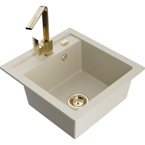 Mexen Vito fregadero de granito de 1 seno con grifo de cocina Rita, beige - 6503-69-670300-50 (1/5)