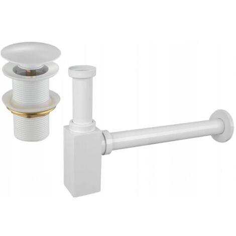 Mexen sif贸n medio cuadrado para lavabo con tap贸n click-clack, sin rebosadero, blanco - 7991060-20 (1/3)