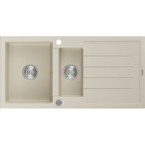 Mexen Andres fregadero de granito de 1,5 senos con escurridor 1000 x 500 mm, beige, sif贸n cromado - 6515101510-69