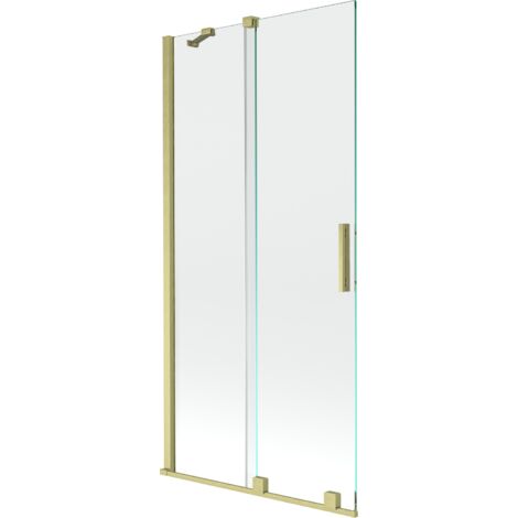 Mexen Velar mampara de ba帽era corredera de 2 hojas 90 x 150 cm, transparente, dorado cepillado - 896-090-000-01-55