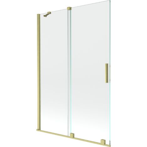 Mexen Velar mampara de ba帽era deslizable de 2 paneles 120 x 150 cm, transparente, dorado cepillado - 896-120-000-01-55