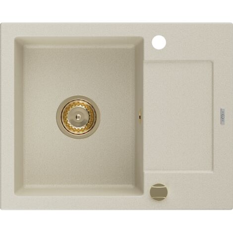 Mexen Enzo fregadero de granito de 1 seno con escurridor 576 x 465 mm, beige, sif贸n dorado - 6506571005-69-G (1/5)