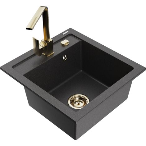 Mexen Vito fregadero de granito de 1 cubeta con grifo de cocina Rita, negro moteado - 6503-76-670300-50 (1/5)