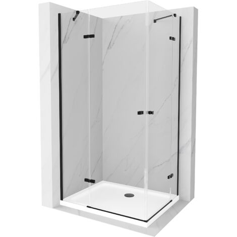 Mexen Roma Duo cabina de ducha abatible 80 x 70 cm, transparente, negra + plato de ducha Flat - 854-080-070-70-02-4010B (1/5)