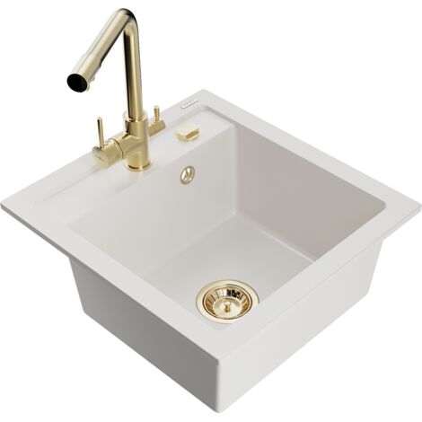 Mexen Vito fregadero de granito de 1 seno con grifo de cocina Duero, blanco - 6503-20-671600-50 (1/5)