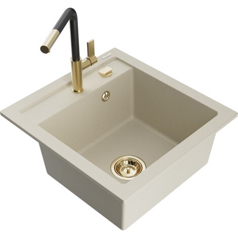Mexen Vito fregadero de granito de 1 cubeta con grifo de cocina Flora, beige - 6503-69-670401-57-G (1/5)