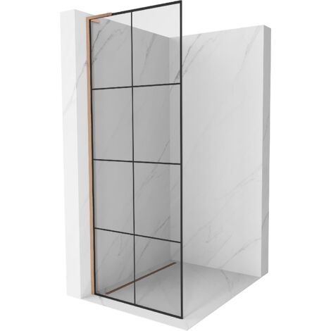 Mexen Kioto L mampara de ducha Walk-in 70 x 200 cm, cuadr铆cula negra, cobre cepillado - 800-070-103-65-77 (1/5)
