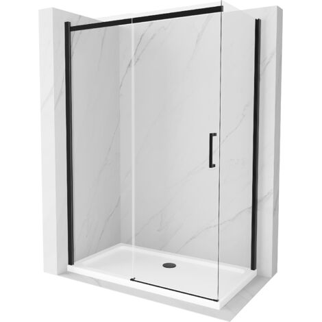 Mexen Omega cabina de ducha corredera 130 x 70 cm, transparente, negra + plato de ducha Flat, blanco - 825-130-070-70-00-4010B (1/5)