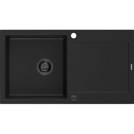 Mexen Leo fregadero de granito de 1 seno con escurridor 900 x 500 mm, negro, sif贸n negro - 6501901010-77-B (1/5)
