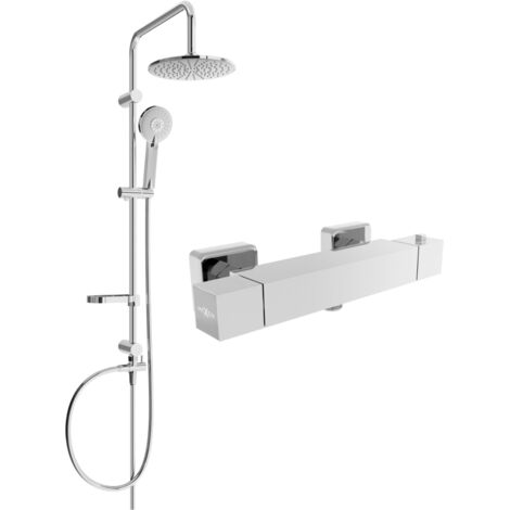 Mexen Carl conjunto de ducha externa con rociador y grifo de ducha termost谩tico Cube, cromo - 77200240-00 (1/3)