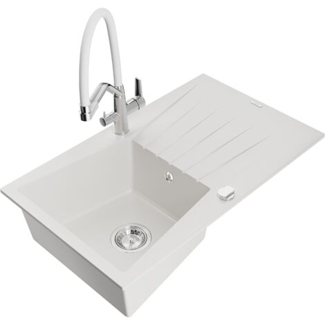 Mexen Cesar fregadero de granito de 1 cubeta con escurridor y grifo de cocina Duo, blanco - 6514-20-671701-02 (1/5)