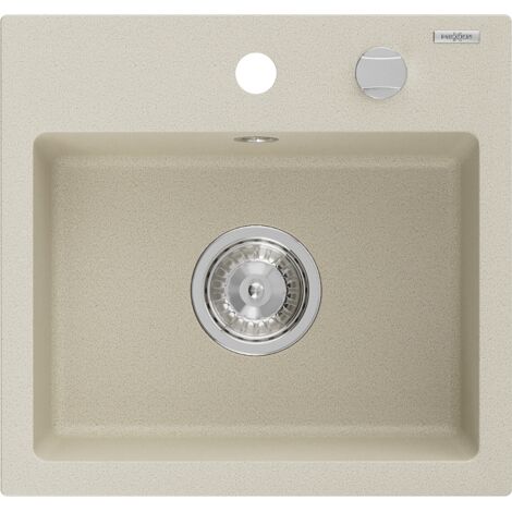 Mexen Milo fregadero de granito de 1 compartimento 435 x 410 mm, beige, sif贸n cromado - 6505441000-69