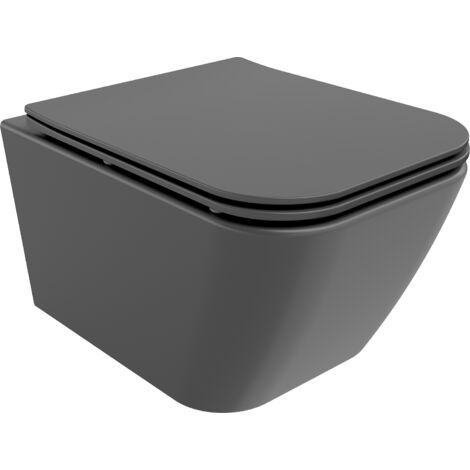 Mexen Madox inodoro rimless con asiento de cierre suave delgado, duroplast, gris oscuro mate - 30154061