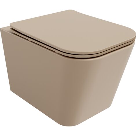 Mexen Teo taza de WC sin reborde con asiento de cierre suave slim, duropl谩stico, capuchino mate - 30854064