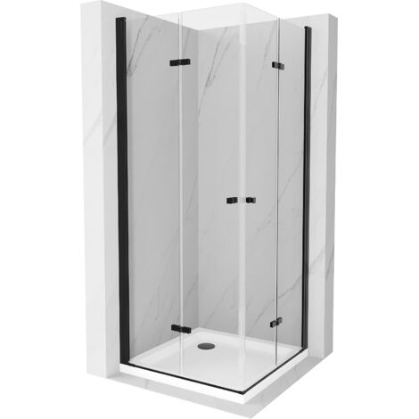 Mexen Lima Duo cabina de ducha plegable 80 x 80 cm, transparente, negra + plato de ducha Flat - 856-080-080-70-02-4010B (1/5)