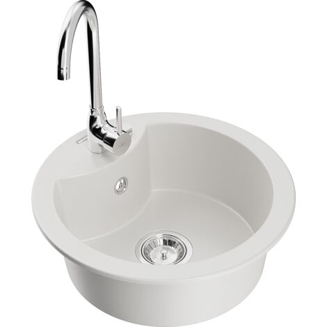 Mexen Diego fregadero de granito 1-cubeta con grifo de cocina Telma, blanco - 6512-20-670200-00 (1/5)