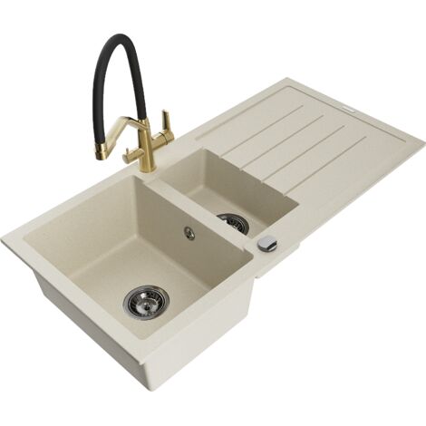 Mexen Andres fregadero de granito de 1,5 cubetas con escurridor y grifo de cocina Duo, beige - 6515-69-671701-57-B (1/5)