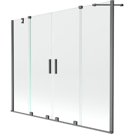 Mexen Velar Duo mampara de ba帽era corredera de 2 hojas 180 x 150 cm, transparente, gris metalizado cepillado (1/5)