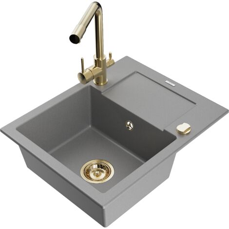 Mexen Enzo fregadero de granito de 1 cubeta con escurridor y grifo de cocina Duero, gris - 6506-71-671600-50 (1/5)