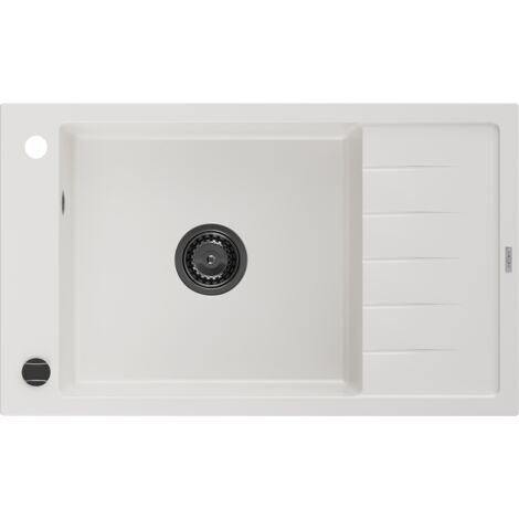 Mexen Elias fregadero de granito de 1 seno con escurridor 795 x 480 mm, blanco, sif贸n negro - 6511791005-20-B (1/5)